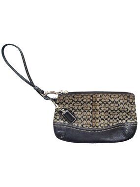 Coach Signature Avary Clutch Womens Small Brown Canvas Leather Zip Wristlet
